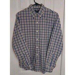 Lands End Mens Medium Button Up Long Sleeve Shirt  Blue Check